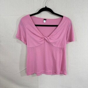Pink K Womens Twisted Front V-Neck Short Sleeve Top Pink Small SEAS 3908